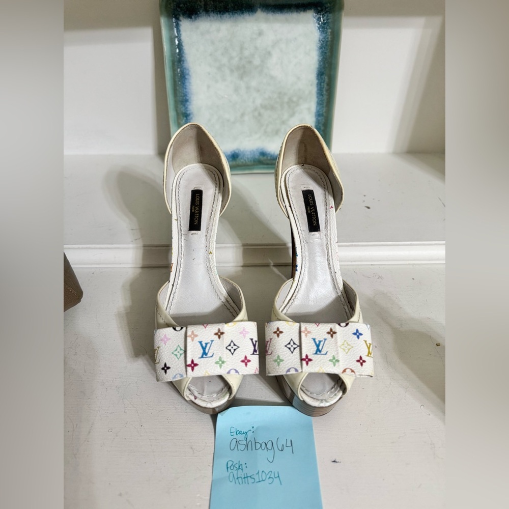 Vintage Y2K Louis Vuitton Murakami Leather Block Heels Made in Italy size 35.5
